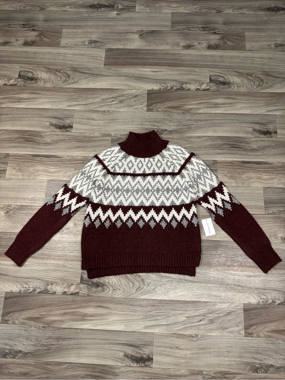 Lucky Brand Fair Isle Mock Neck in Burgundy Heather Size XS